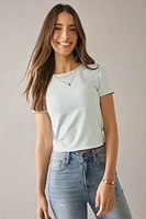 yummi by francesca's Short Sleeve Crew Neck Tee Light Blue