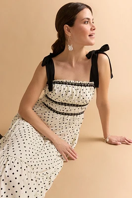 Ana Polka Dot Lace Trim Midi Dress