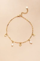 Nina Stainless Steel Heart and Pearl Paperclip Anklet