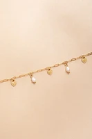 Nina Stainless Steel Heart and Pearl Paperclip Anklet