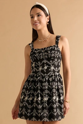 Adriane Embroidered Floral Sweetheart Mini Dress