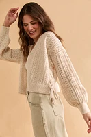 Allie Side Tie Pointelle Cardigan