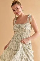 Donna Strappy Postcard Print Midi Dress