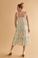 Donna Strappy Postcard Print Midi Dress
