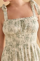 Donna Strappy Postcard Print Midi Dress