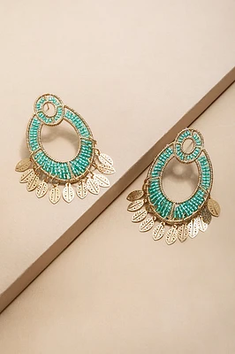 Helena Woven Bead Leaf Charm Drop Earrings