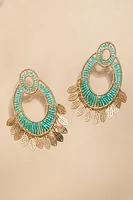 Helena Woven Bead Leaf Charm Drop Earrings