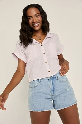 Gena Short Sleeve Cropped Button Down Top