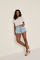 Gena Short Sleeve Cropped Button Down Top