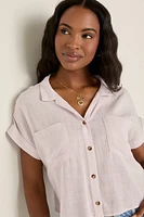 Gena Short Sleeve Cropped Button Down Top