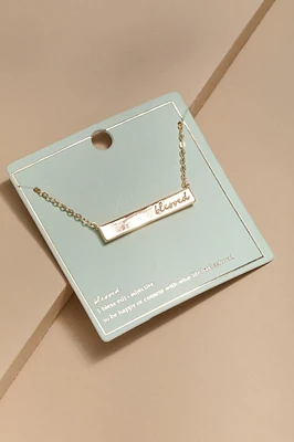 Blessed Script Bar Pendant Necklace