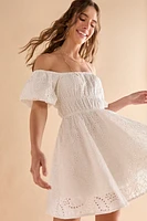 Dorothy Off Shoulder Eyelet Mini Dress