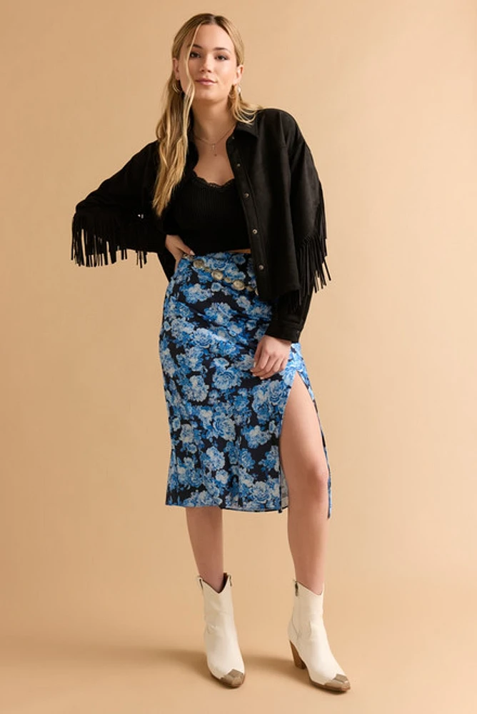 Pamela Satin Floral Midi Skirt