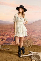 Marlene Horseshoe Print Lace Trim Mini Dress