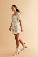 Marlene Horseshoe Print Lace Trim Mini Dress