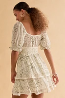 Marlene Horseshoe Print Lace Trim Mini Dress