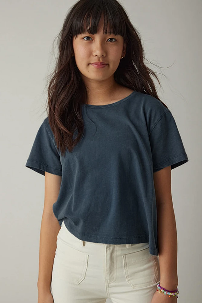 Hello Franki Olivia Cropped Slub T-Shirt for girls Navy