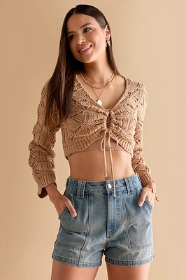 Brie Crochet Front Tie Short Cardigan