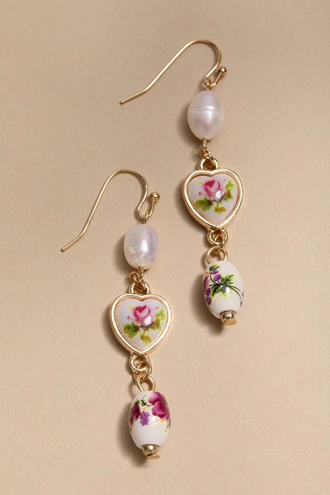 Veronica Ceramic Floral Linear Drop Earrings