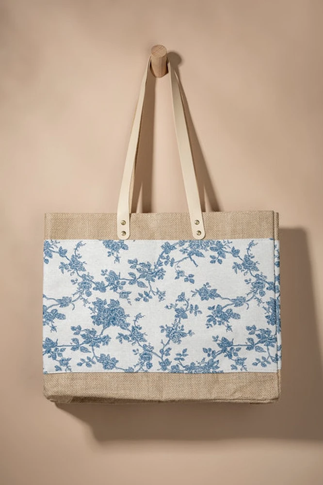 Holly Burlap Floral Tote Bag