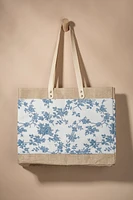 Holly Burlap Floral Tote Bag