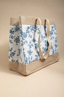 Holly Burlap Floral Tote Bag