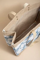 Holly Burlap Floral Tote Bag