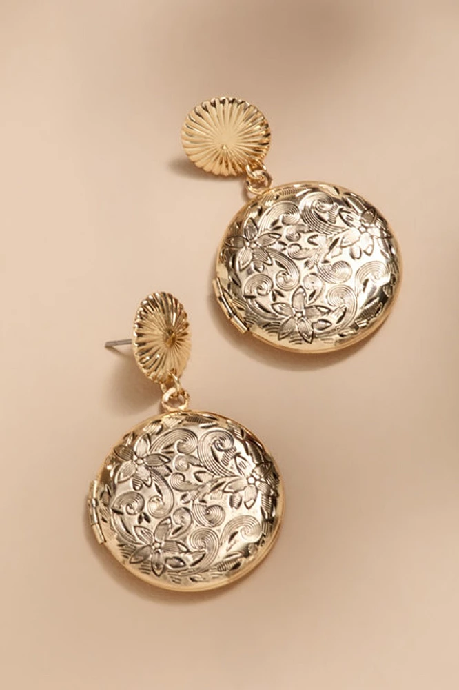 Reyna Embossed Locket Drop Earrings