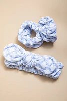 Blue Floral Print Spa Hair Set