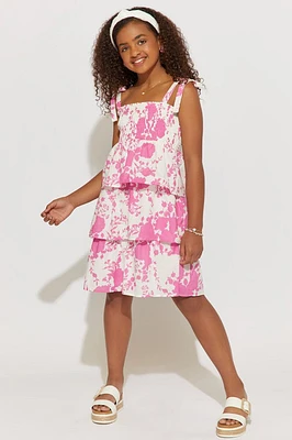 Hello Franki Abstract Floral Tiered Dress for girls