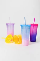Two-Tone Square Semi transparent Tumbler Blue 24oz