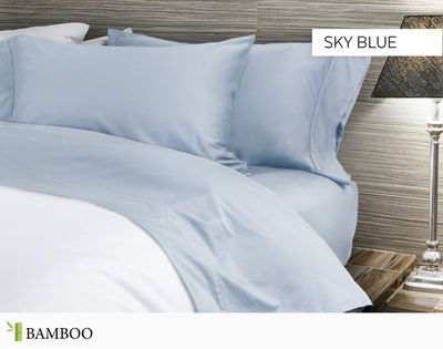 Bamboo Cotton Sheet Set - Sky by QE Home  (Double, Blue)