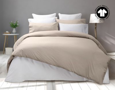 300TC Organic Cotton Duvet Cover - Stone by QE Home  (Queen, Beige)