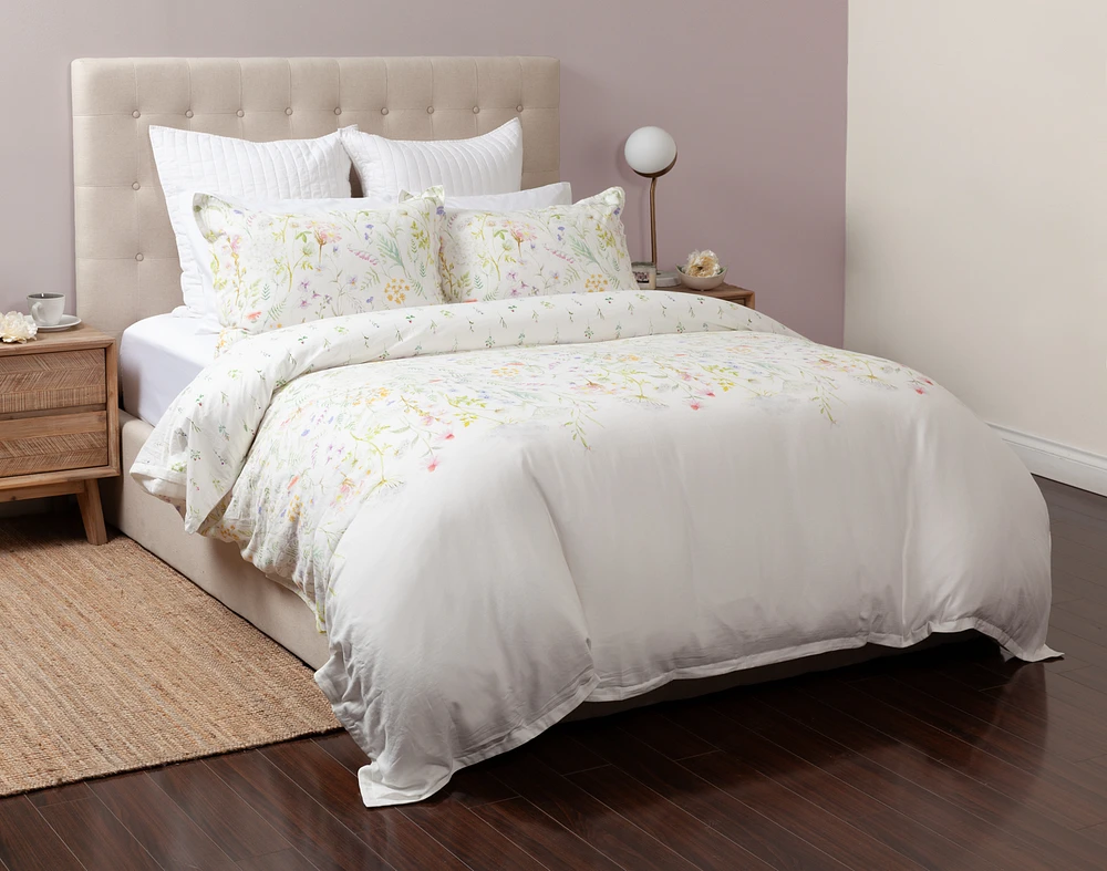 Lena Duvet Cover, Cotton, Floral, White,