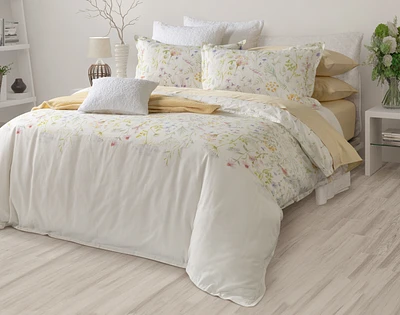 Lena Duvet Cover, Cotton, Floral, White, Queen