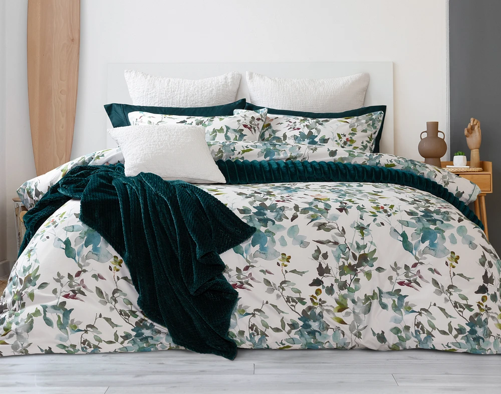 Seabreeze Botanical Duvet Cover, Bamboo Cotton, Botanical, Green,