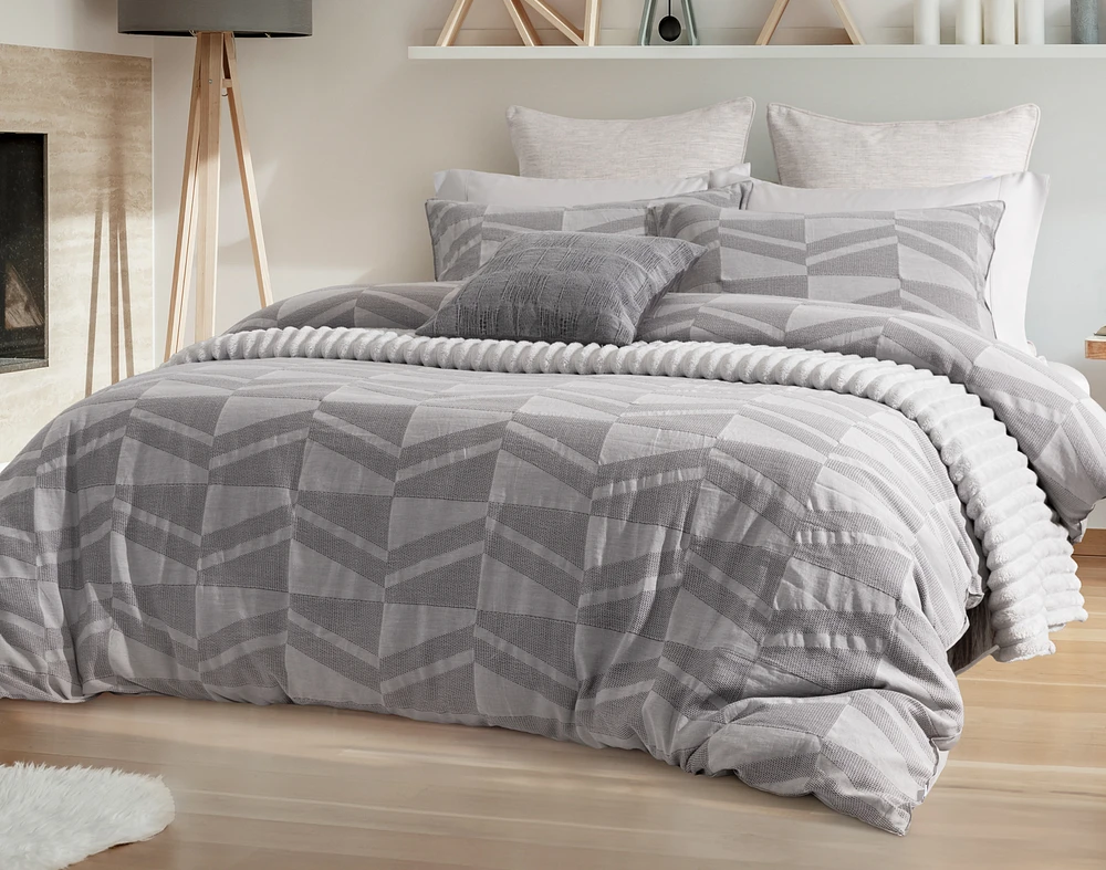 Mazama Duvet Cover, Cotton, TENCEL Lyocell, Geometric, Grey,