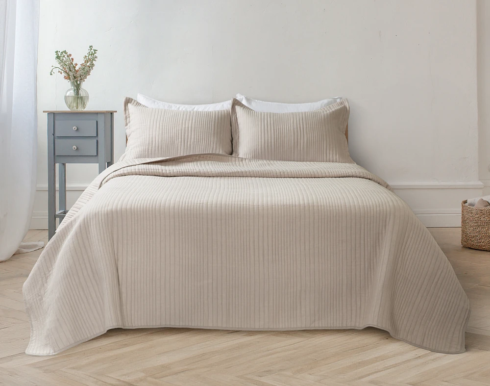 Mica Quilt Set, Geometric, Beige,