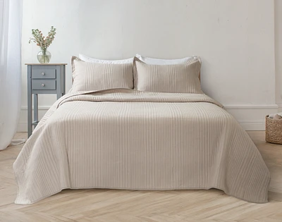 Mica Quilt Set, Geometric, Beige,