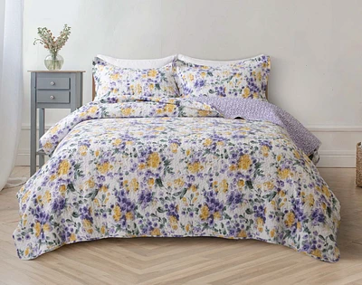 Keiley Cotton Quilt Set, Floral, Purple,
