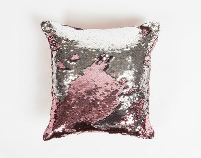 Mermaid Sequin Cushion Cover - Blush Silver - FINAL SALE by QE Home  (Pink)