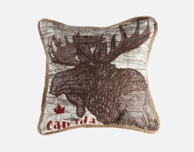Canada Moose - Linen Look Square Cushion Cover - FINAL SALE by QE Home  (Beige)