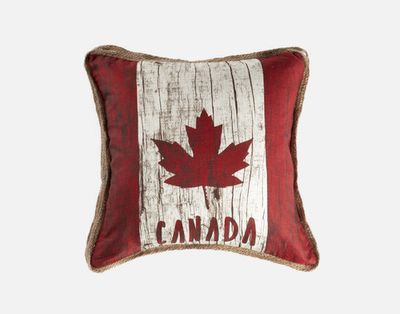 Wood Flag - Linen Look Square Cushion Cover - FINAL SALE by QE Home  (Red)