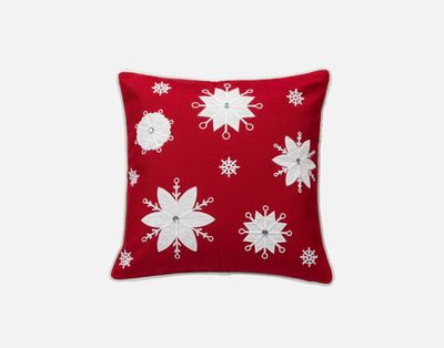 Holiday Square Cushion Cover - Snowflakes by QE Home  (Red)