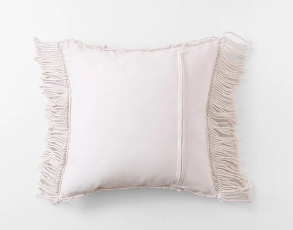 Macramé Square Cushion Cover, White, 18" x 18"