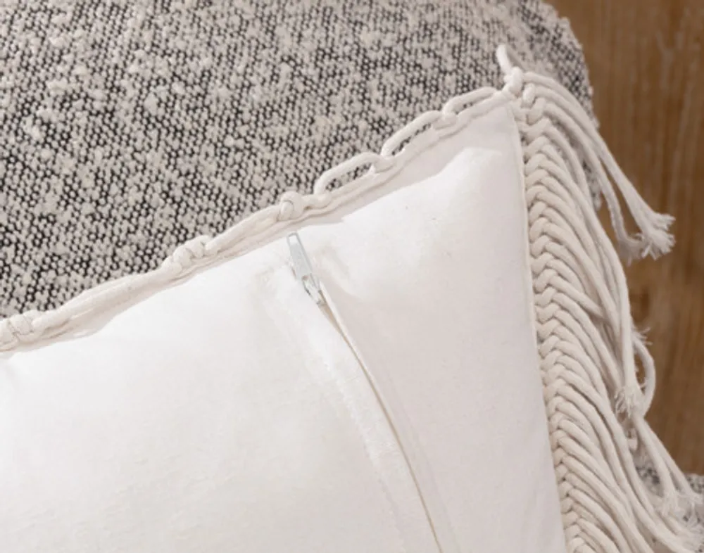 Macramé Square Cushion Cover, White, 18" x 18"