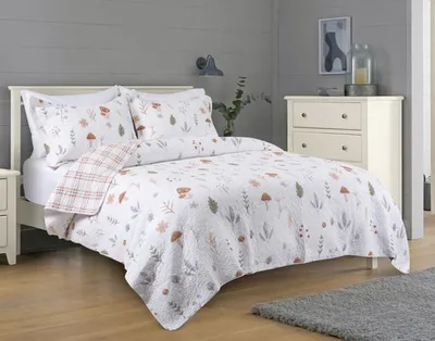 Forest Floor Cotton Quilt Set, Scenic, White, Twin