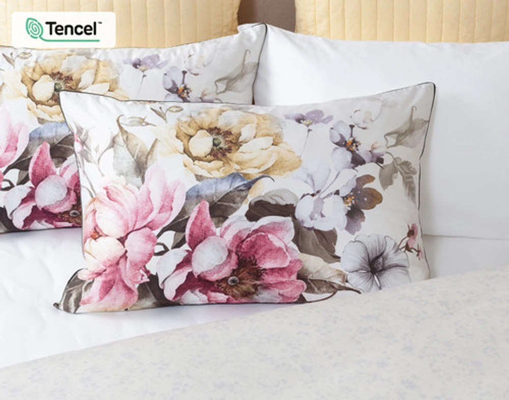 Braganza Duvet Cover, TENCEL Lyocell, Floral, White,