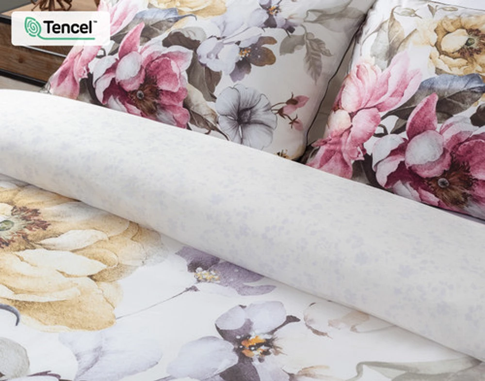 Braganza Duvet Cover, TENCEL Lyocell, Floral, White,