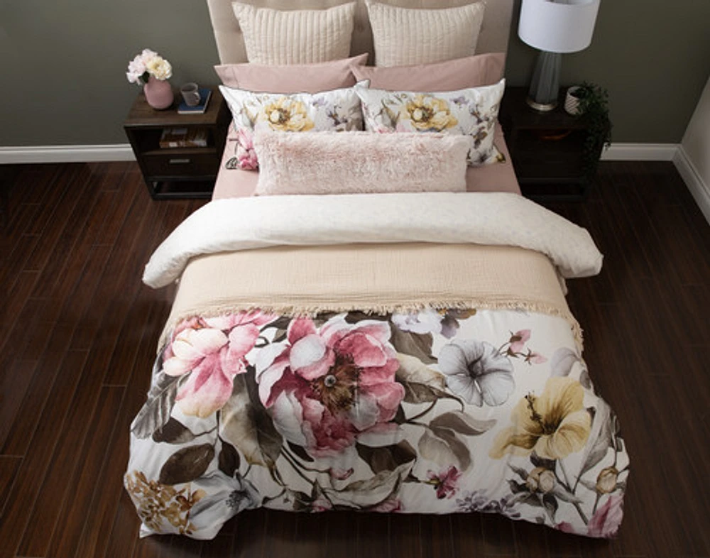 Braganza Duvet Cover, TENCEL Lyocell, Floral, White,